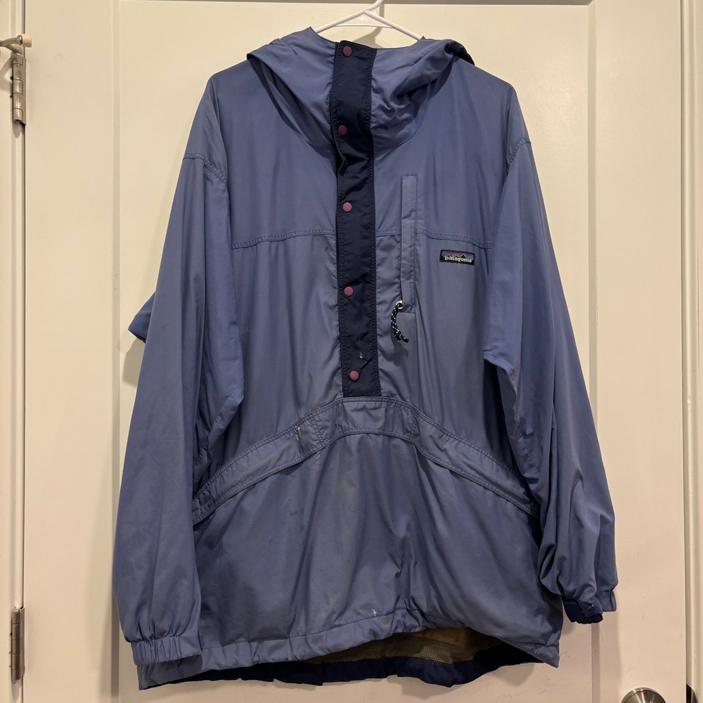 Patagonia Vintage Anorak Pullover Jacket Blue Mens Large Hooded Mesh Lined